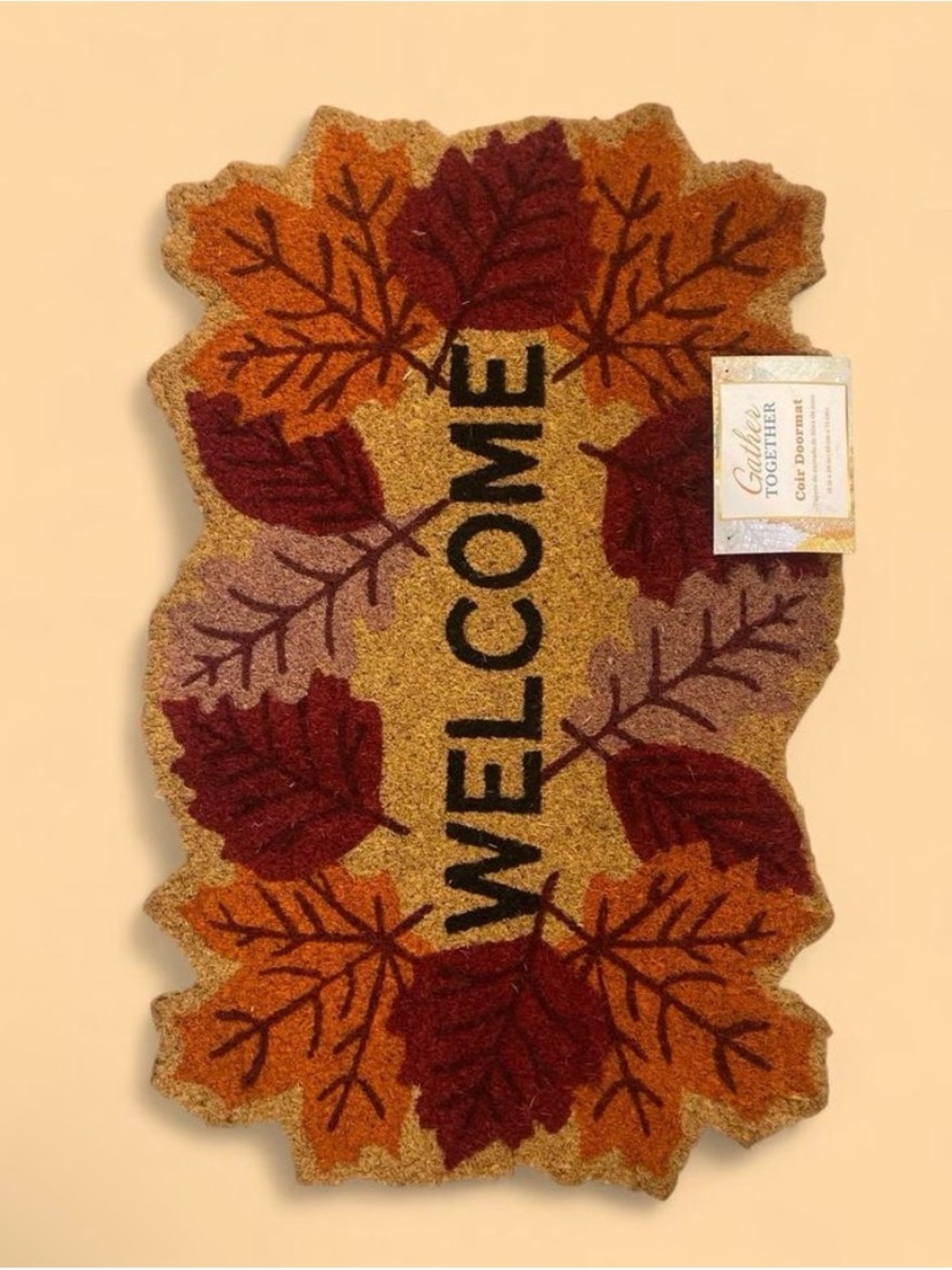 Together Autumn Leaf Welcome Doormat - Brown, Rust & Gold